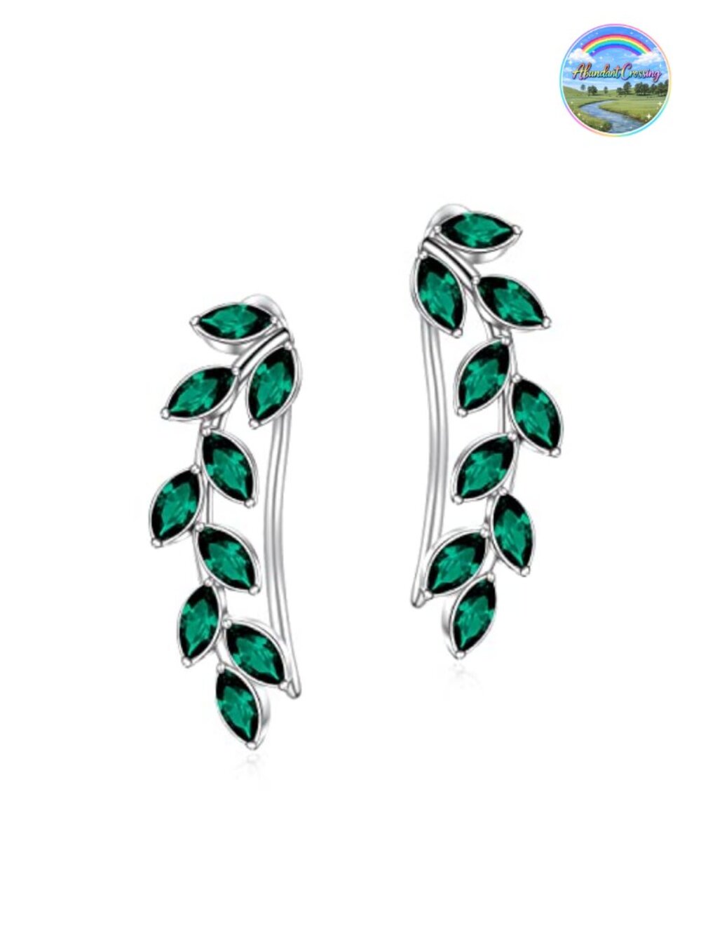 925 Sterling Silver Leaf Ear Climbers Cuff Earrings Hypoallergenic Austrian
